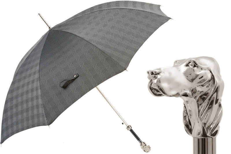 478Milford-2W40 Luxury dog mens gift umbrella traditional classic Italy Italian silver premium quality head male grooming Pasotti
